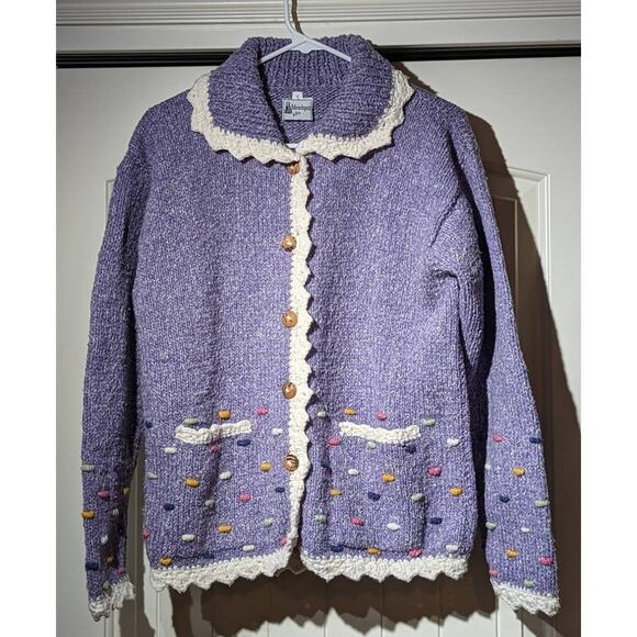 Bolivian Imports by Lucy Lavender Hand Knit Cardigan Sweater Women's Sz S - Picture 1 of 8
